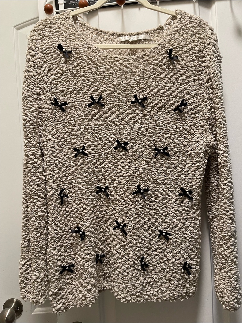 Lauren Conrad LC Bow Embellished Textured Knit Sweater Size M